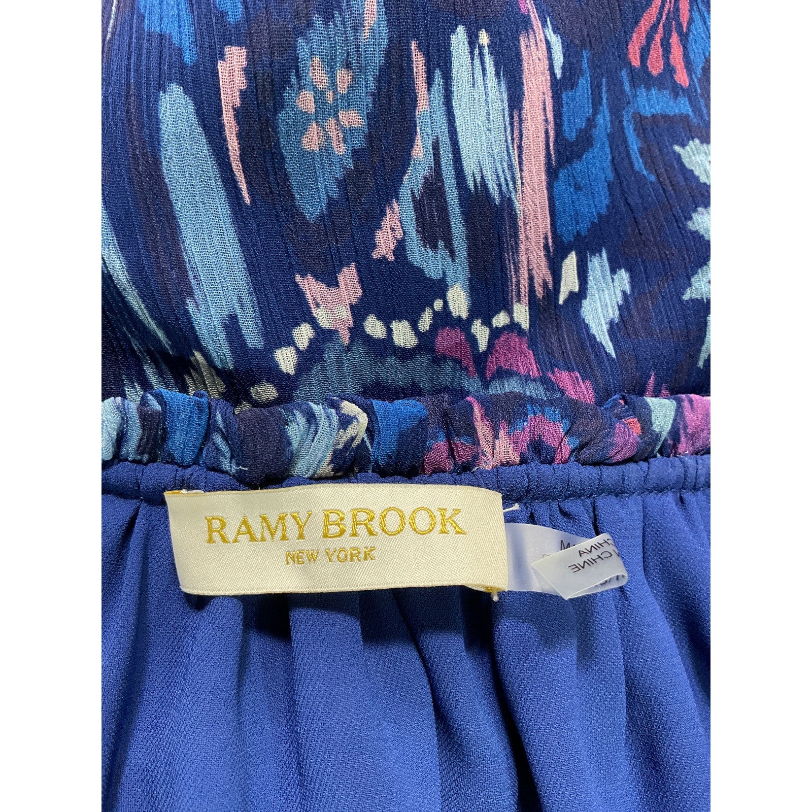 Ramy Brook 'Ember' Blue Allover Print V Neck Flutter Sleeve Blouse Size XS