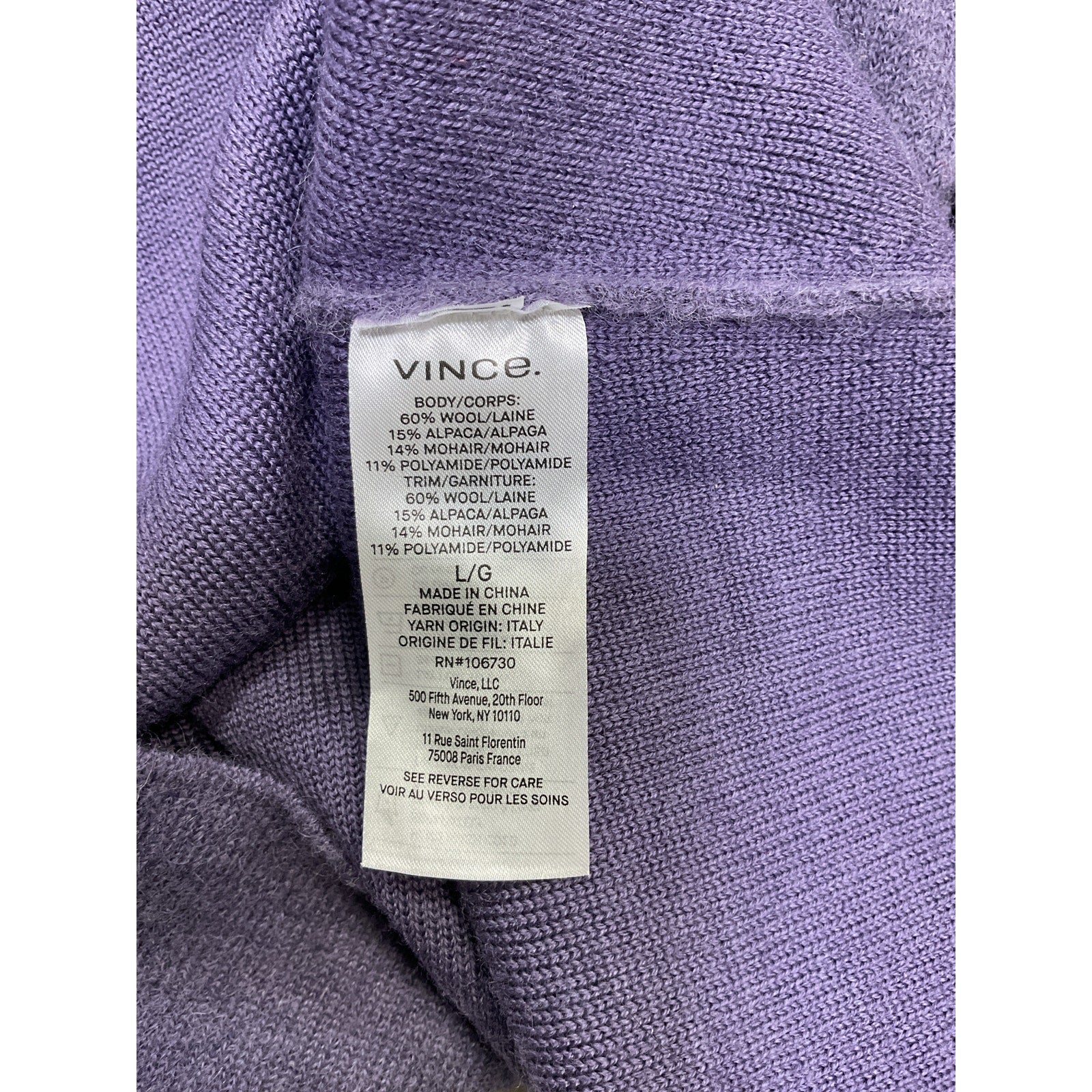 Vince Blouson Sleeve Purple Wool & Alpaca Blend Sweater Size L