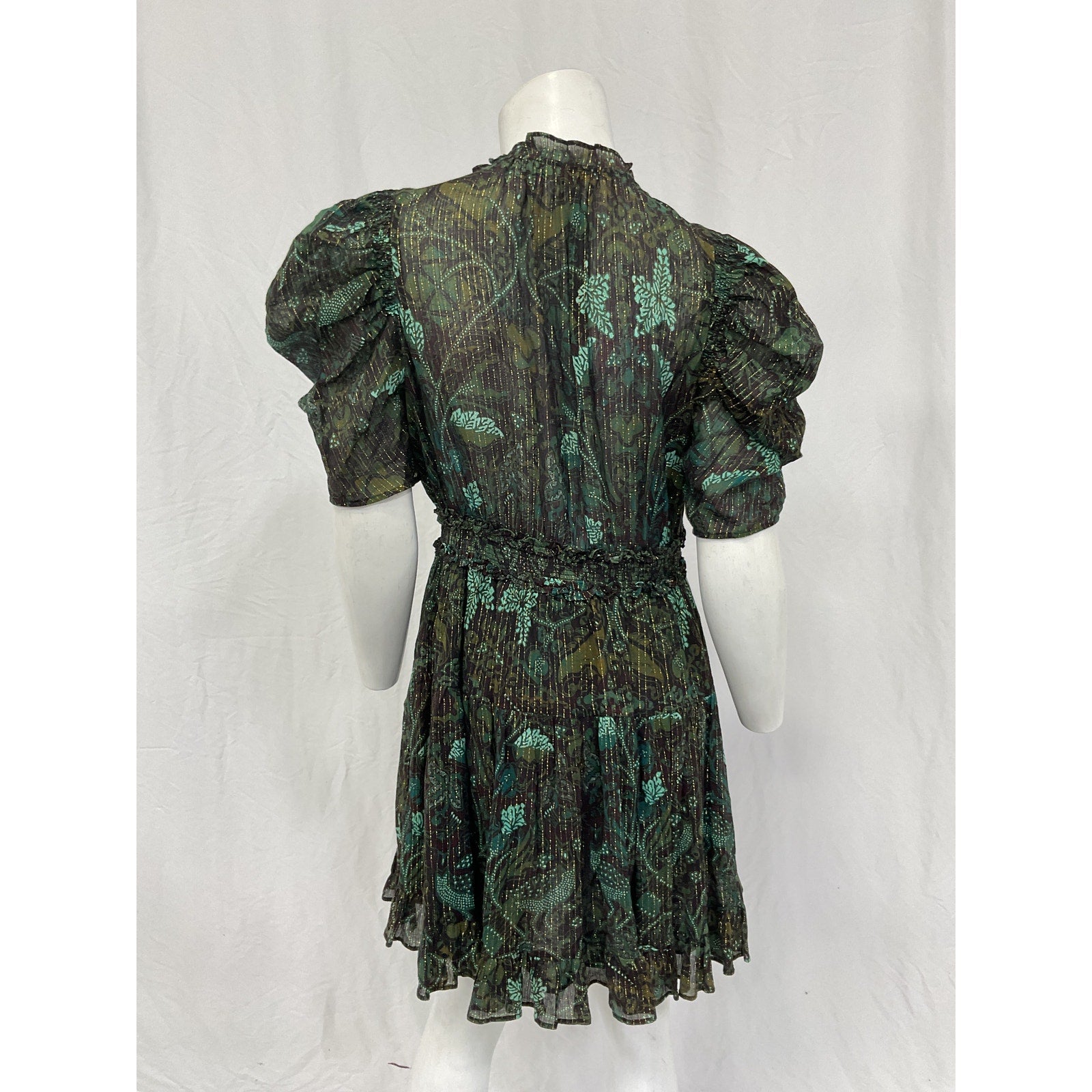 Ulla Johnson 'Ada' Green Shirred Mini Dress Size 4
