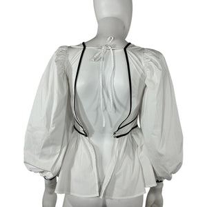 Staud Contrast Trimmed White Black Luna Top Size 00
