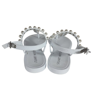 Stuart Weitzman Pearl Embellished White Goldie Thong Sandals Size 7