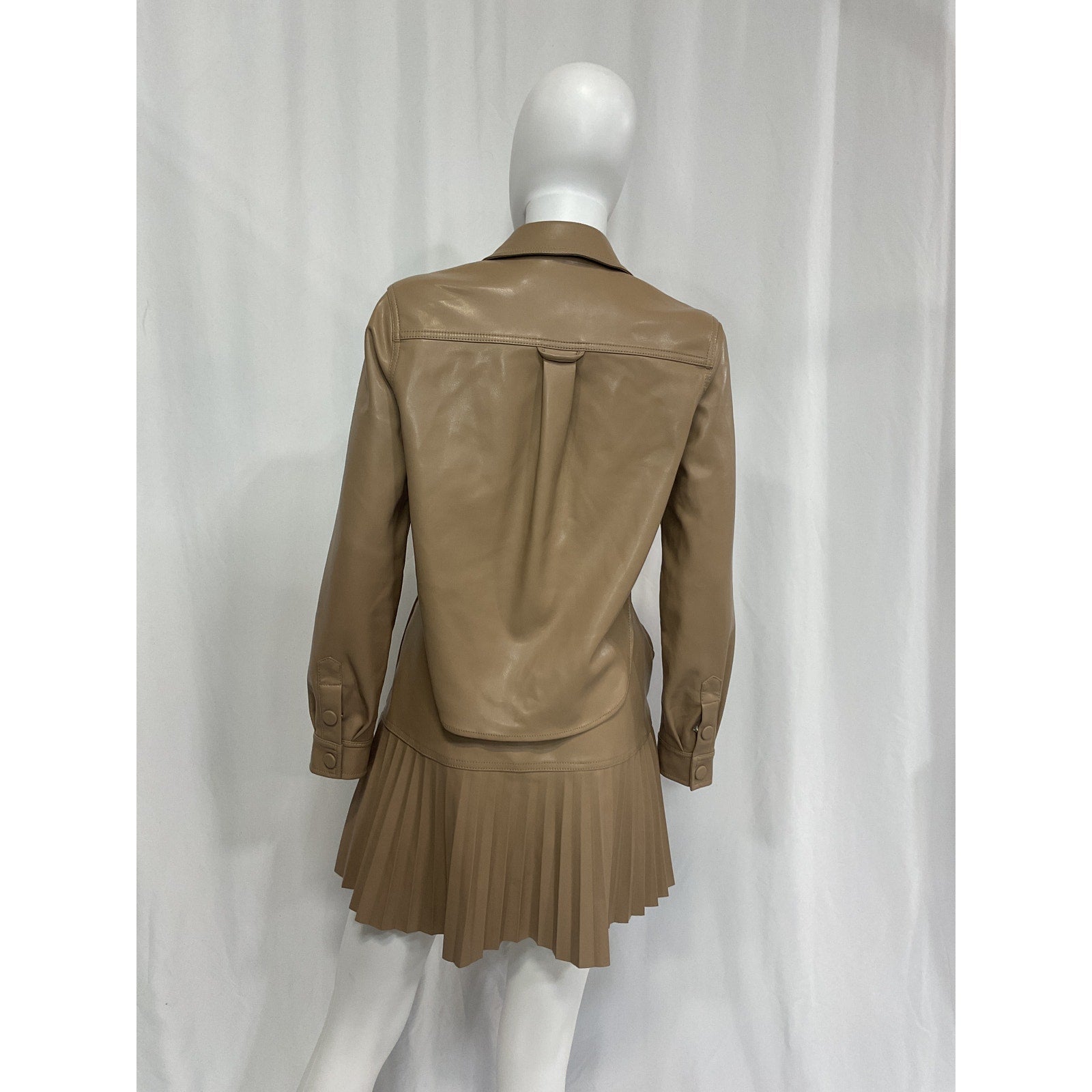 Simkhai 'Cindy' Tan Vegan Leather Pleated Mini Dress Size 2