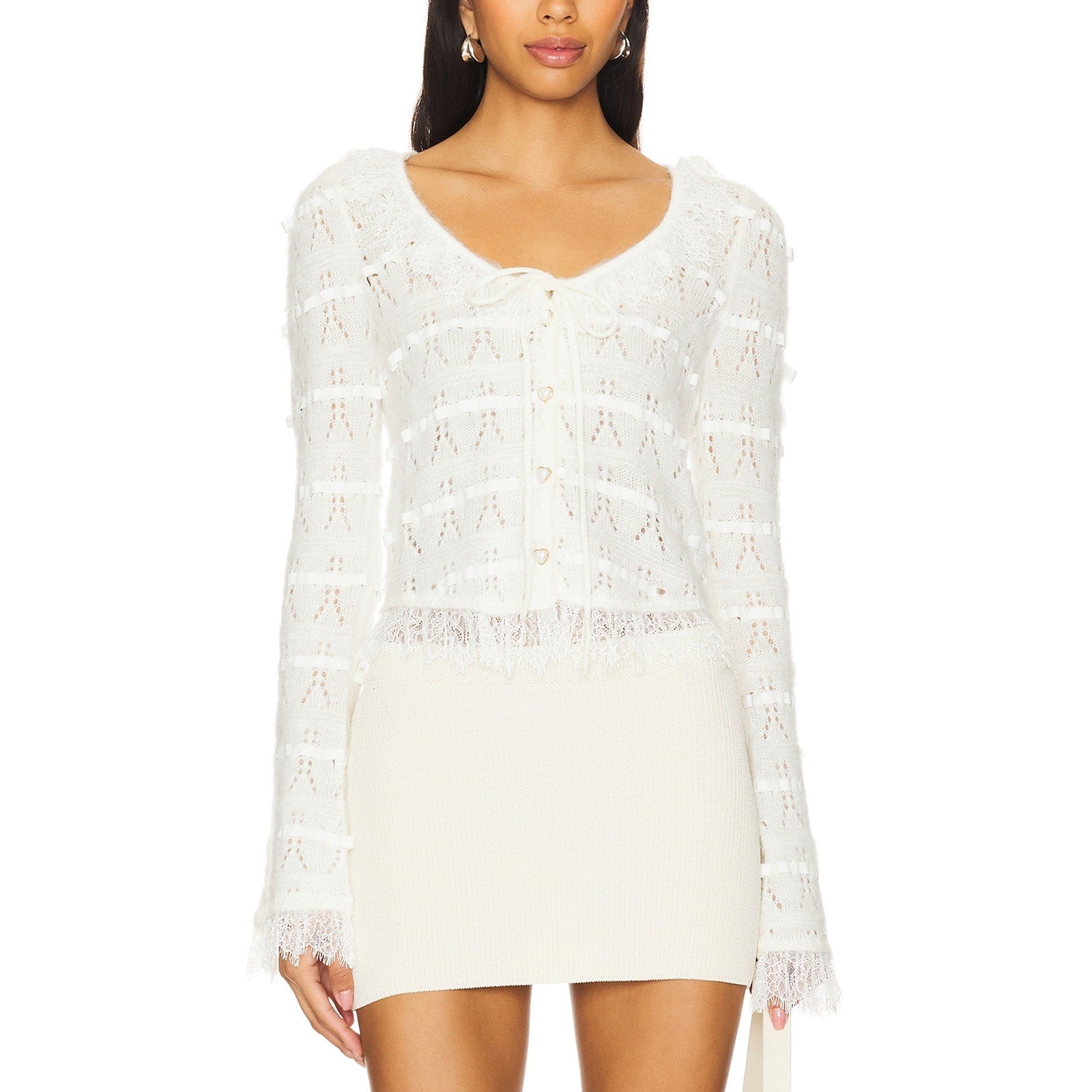 For Love & Lemons 'Jayla' White Acrylic Cardigan Size XS
