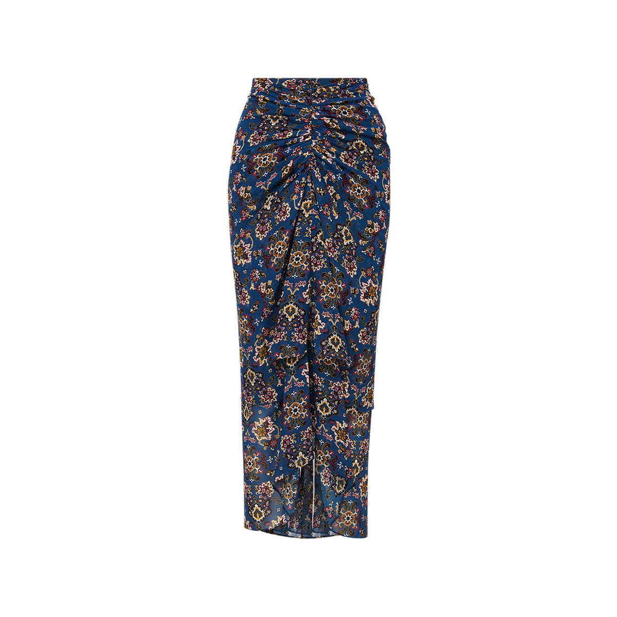 Veronica Beard Ruched Silk Blue Stone Multi Sira Size 8 Skirt