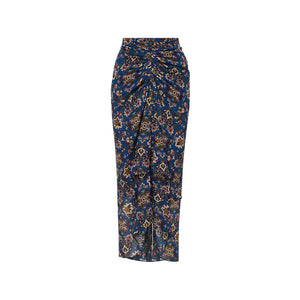 Veronica Beard Ruched Silk Blue Stone Multi Sira Size 8 Skirt