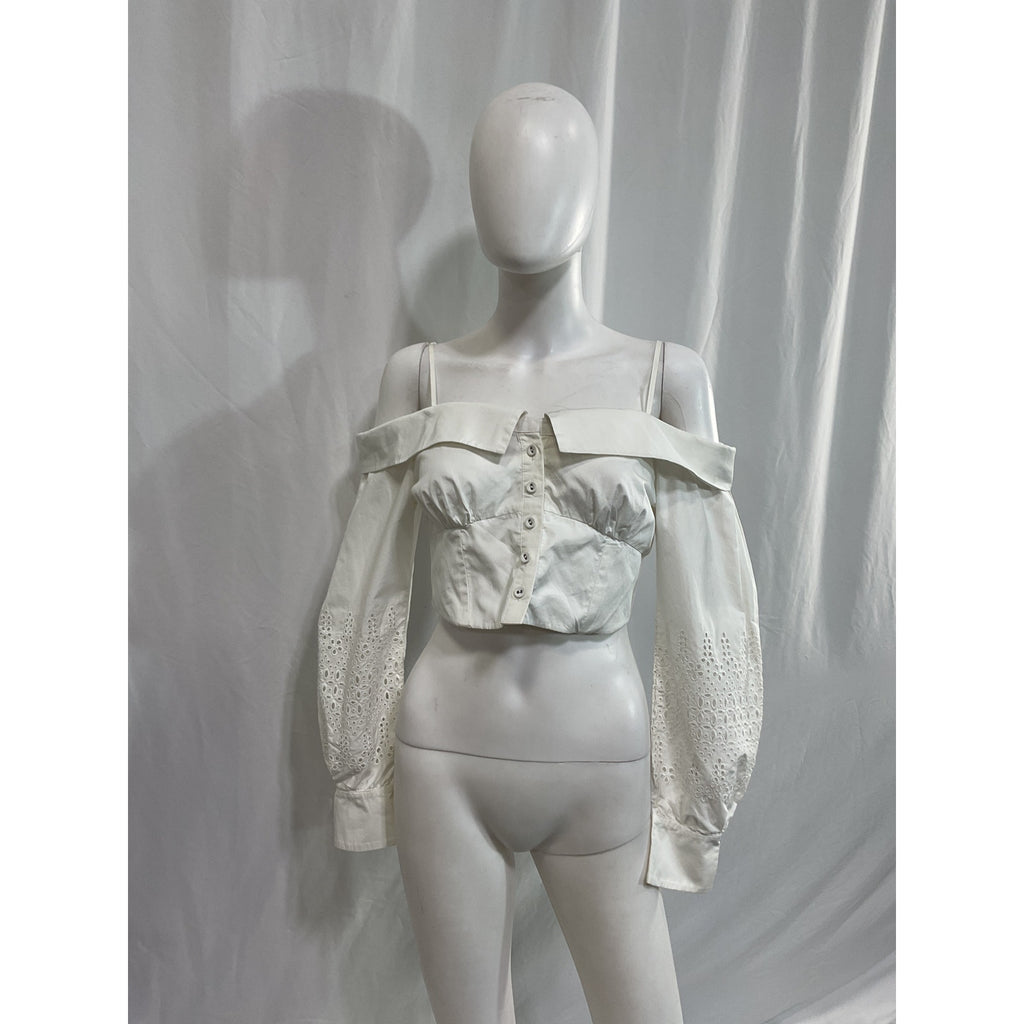 Self-Portrait 'Broderie' White Sleeve Off Shoulder Top Size 6