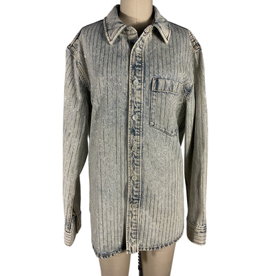 Alexander Wang Oversized Blue Crystal Stripe Shirt Size S NWT