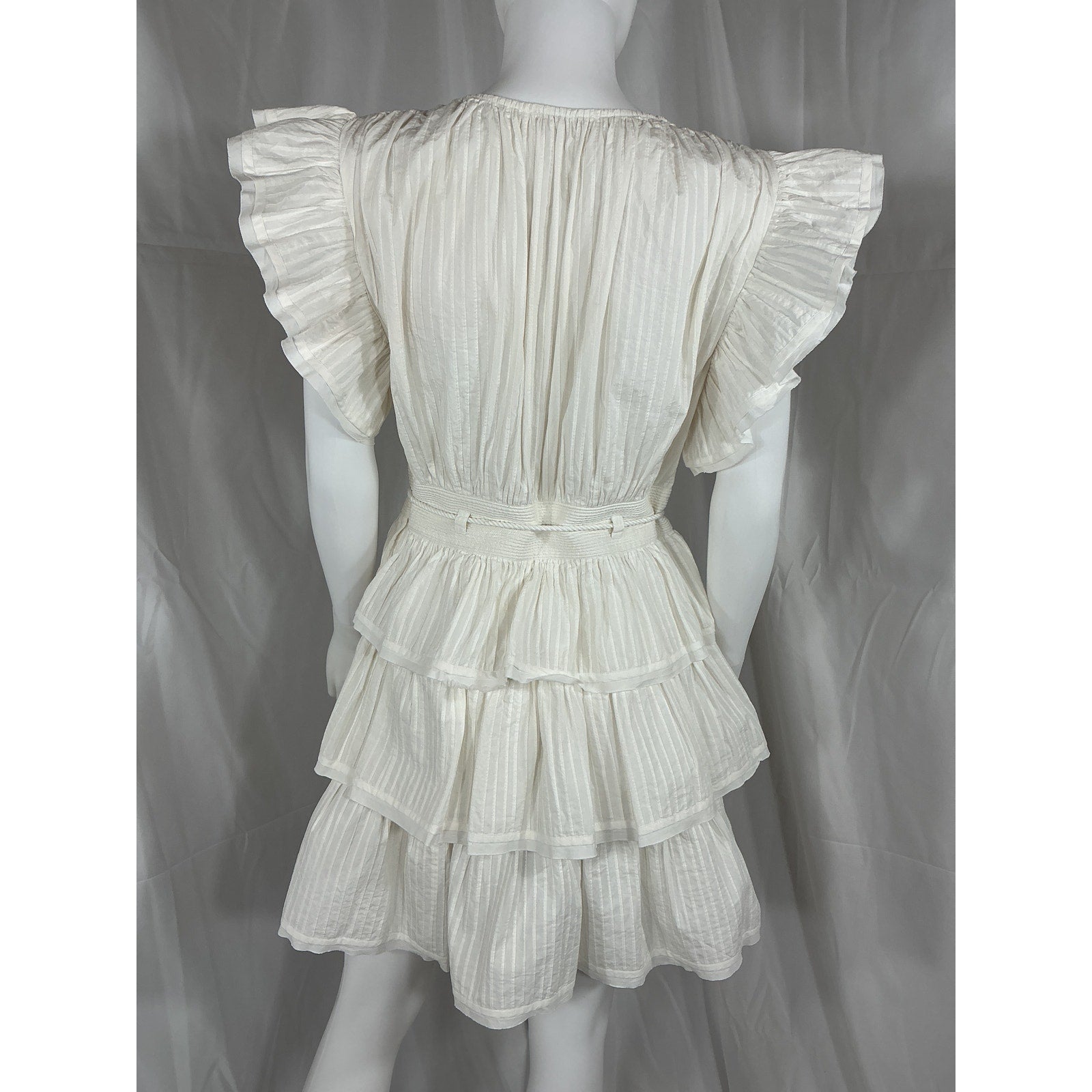 Ulla Johnson 'Camilla' White Cotton Ruffled Pintucked Cotton-Poplin Mini Dress Size 8