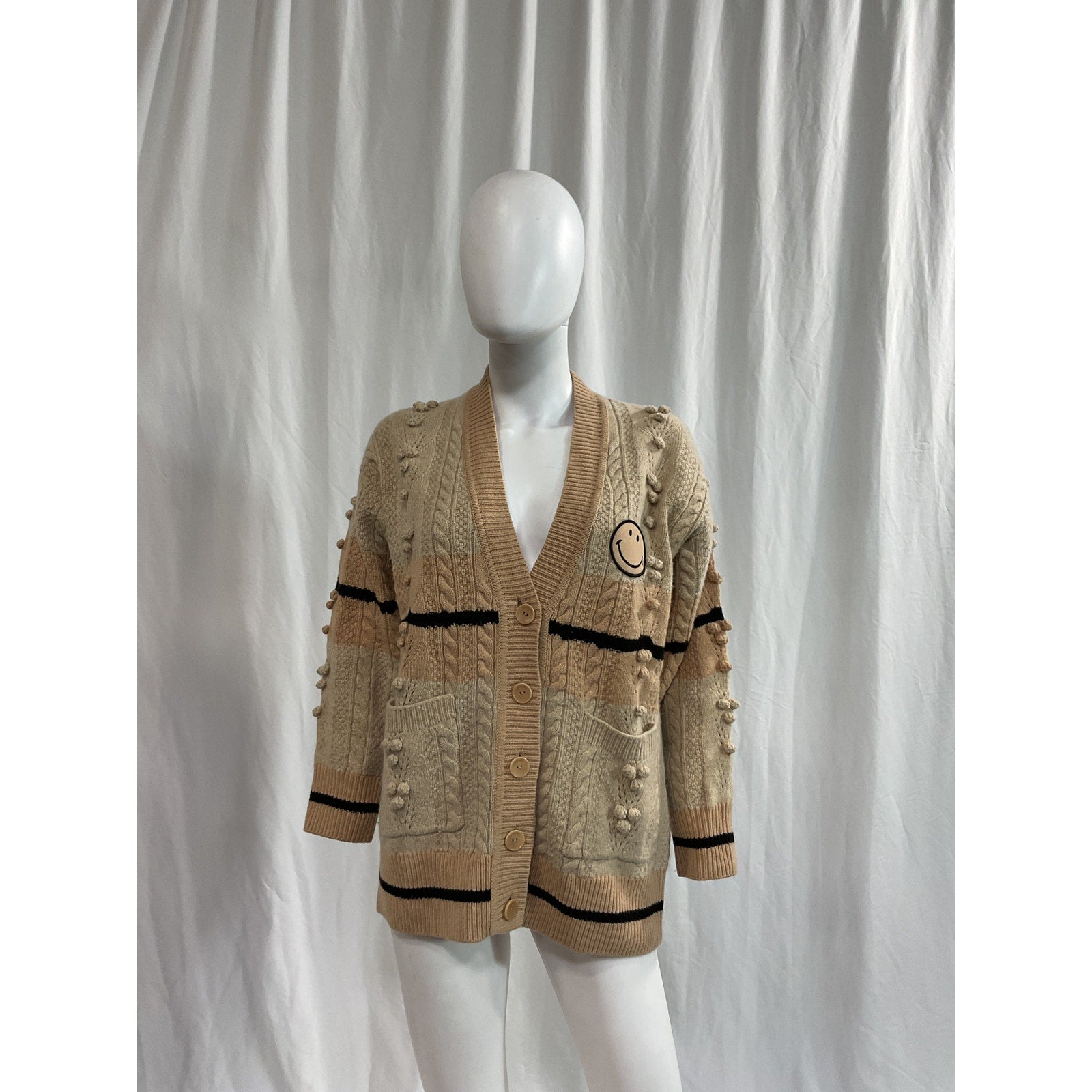 Sandro 'Simon' Brown Long Sleeve Smiley Patch Cardigan Size XS