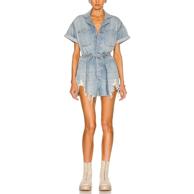 R13 Distressed Blue Mick Romper Size XS