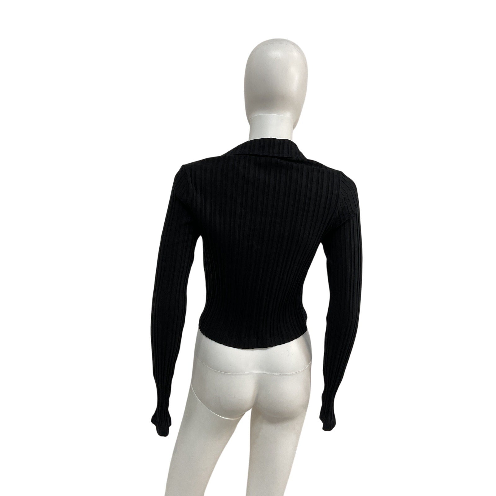 Helmut Lang Textured Stripe Black Cotton Crop Polo Shirt Size L