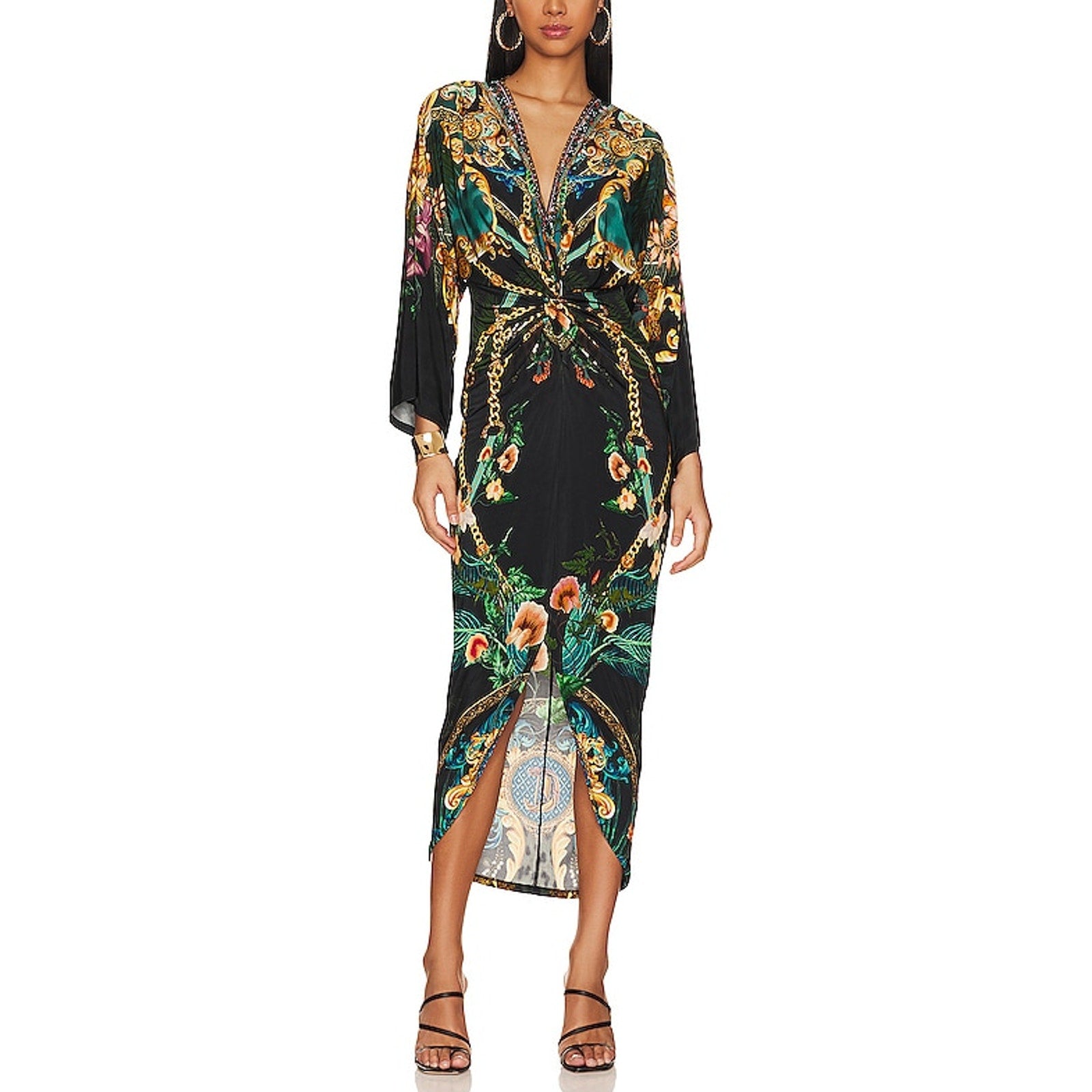 Camilla 'Split' Black Viscose Front Twist Maxi Dress Size S