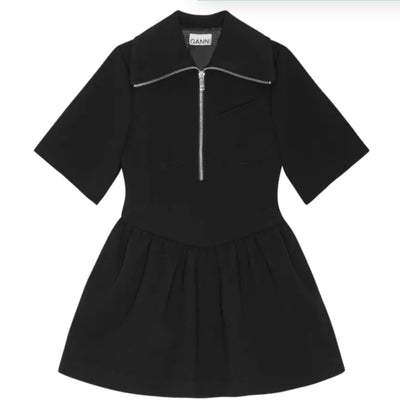 Ganni Sleek Black Half Zip Minidress Size 34 EU / US 2