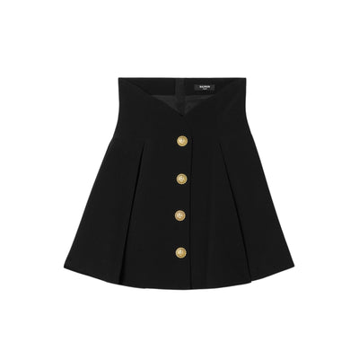 Balmain Elegant Black Button Embellished Pleated Crepe Mini Skirt Size 4 US / 36 FR