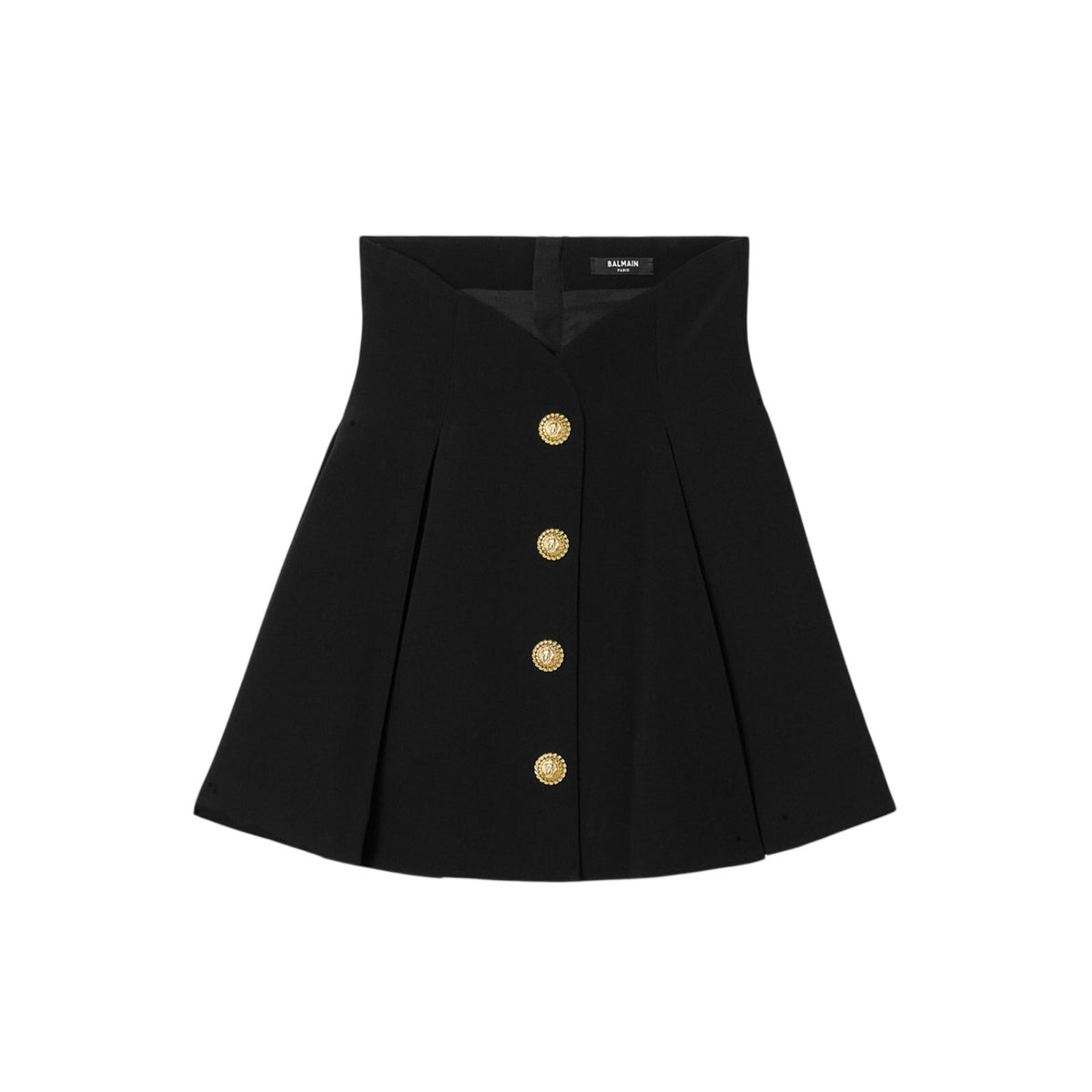 Balmain Elegant Black Button Embellished Pleated Crepe Mini Skirt Size 4 US / 36 FR