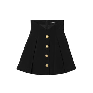 Balmain Elegant Black Button Embellished Pleated Crepe Mini Skirt Size 4 US / 36 FR