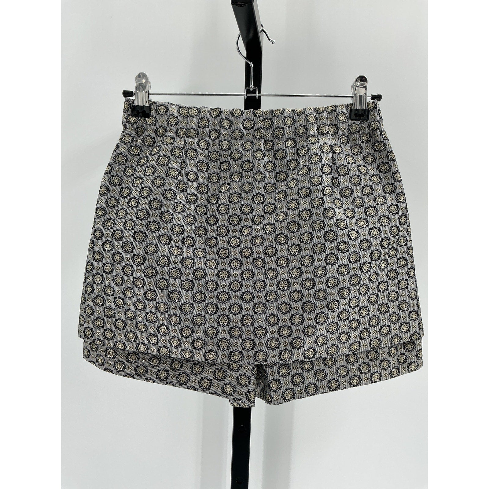 Maje Layered Metallic Grey Polyester Jacquard Shorts Size 34