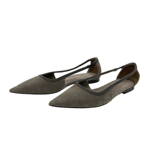 Brunello Cucinelli Bead-Embellished Dark Gray Point-Toe Flats Size IT 39 / US 9