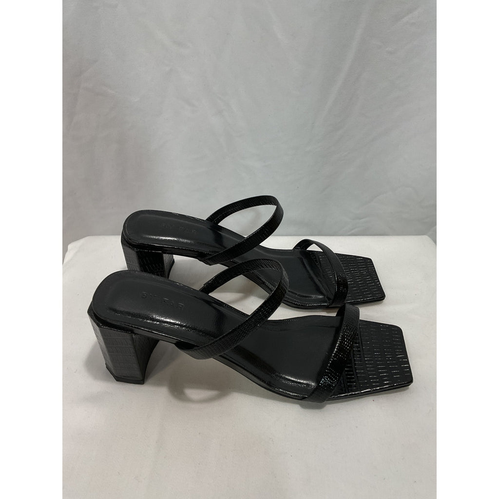 By Far 'Tanya' Black Leather Block Heel Mule Size 7