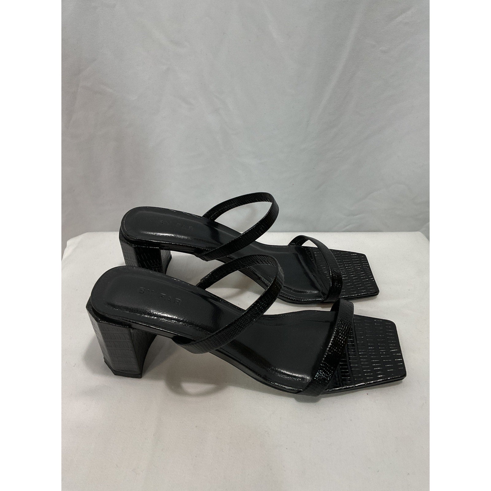 By Far 'Tanya' Black Leather Block Heel Mule Size 7