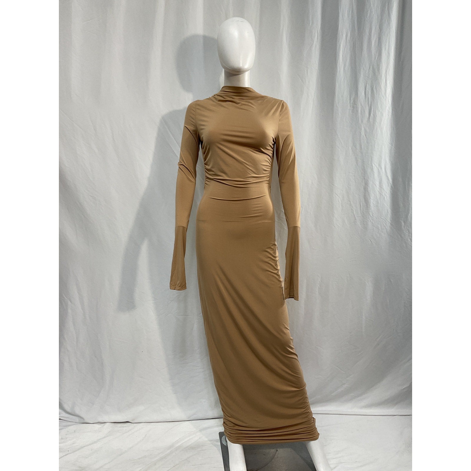 Helsa Jersey Backless Tan Viscose Maxi Dress Size S