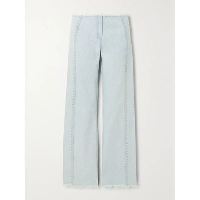 Siedrés 'Giny' Blue Cotton Frayed Embellished High-Rise Wide-Leg Jeans Size 34