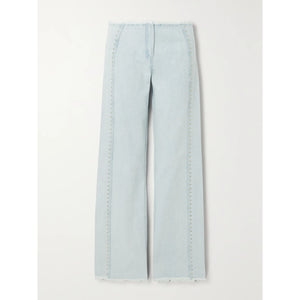 Siedrés 'Giny' Blue Cotton Frayed Embellished High-Rise Wide-Leg Jeans Size 34