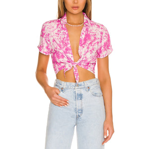 For Love & Lemons 'Devon' Pink Viscose Crop Top Size S