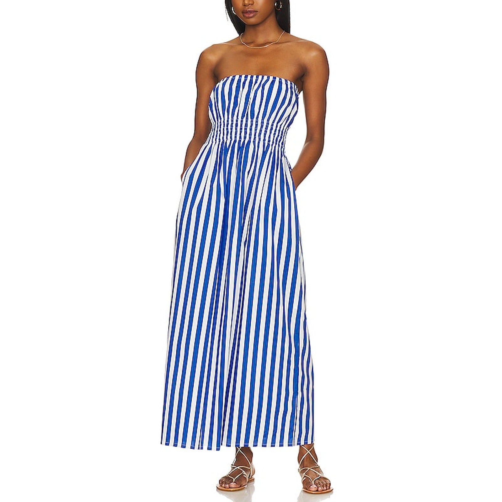 Faithfull The Brand 'Le Bon' Blue Cotton Midi Dress Size S