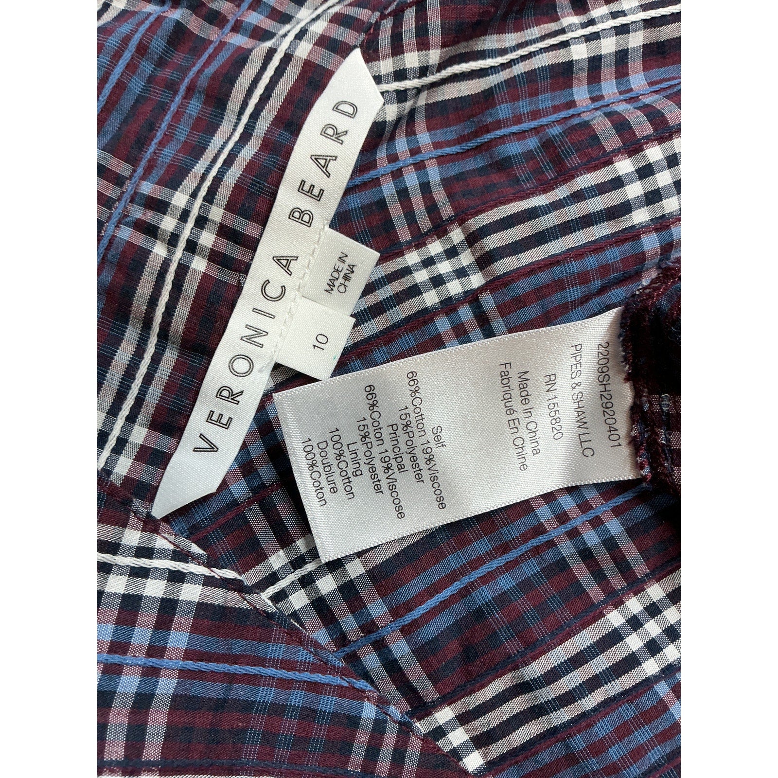 Veronica Beard 'Calvert' Black Cotton Plaid Midi Dress Size 10