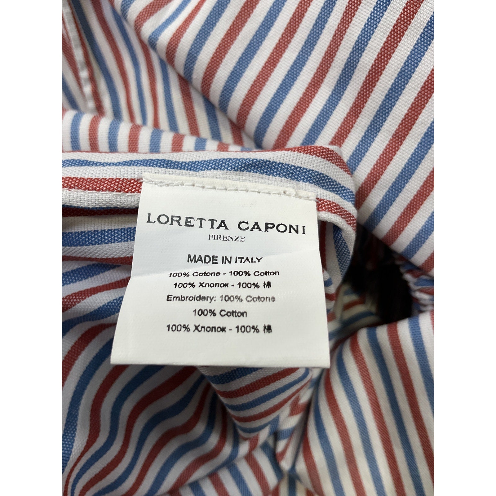 Loretta Caponi 'Delfina' Blue Cotton Belted Ruffled Smocked Striped Cotton-Poplin Midi Dress Size OS