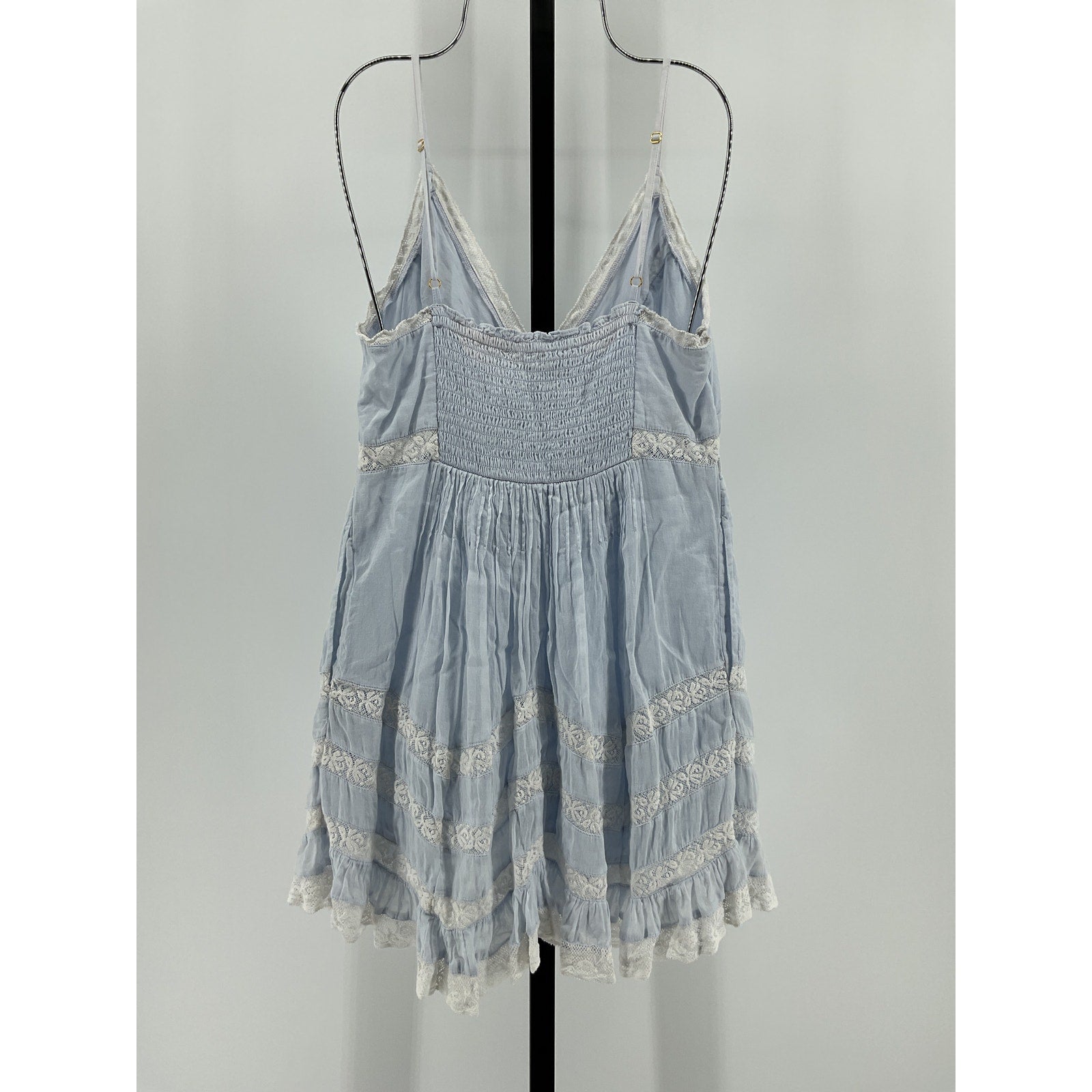 Loveshackfancy 'Alonna' Blue Cotton Lace-Trimmed Mini Dress Size M