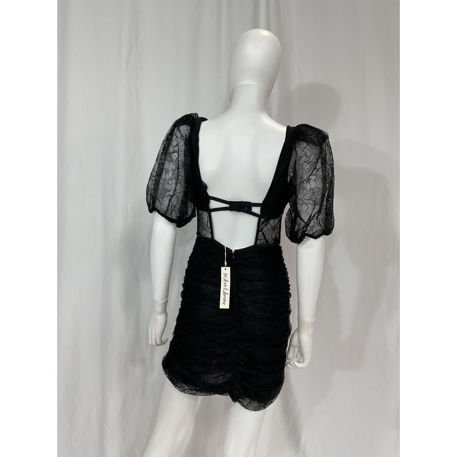 For Love & Lemons Black Puff Sleeve Mini Dress Size M