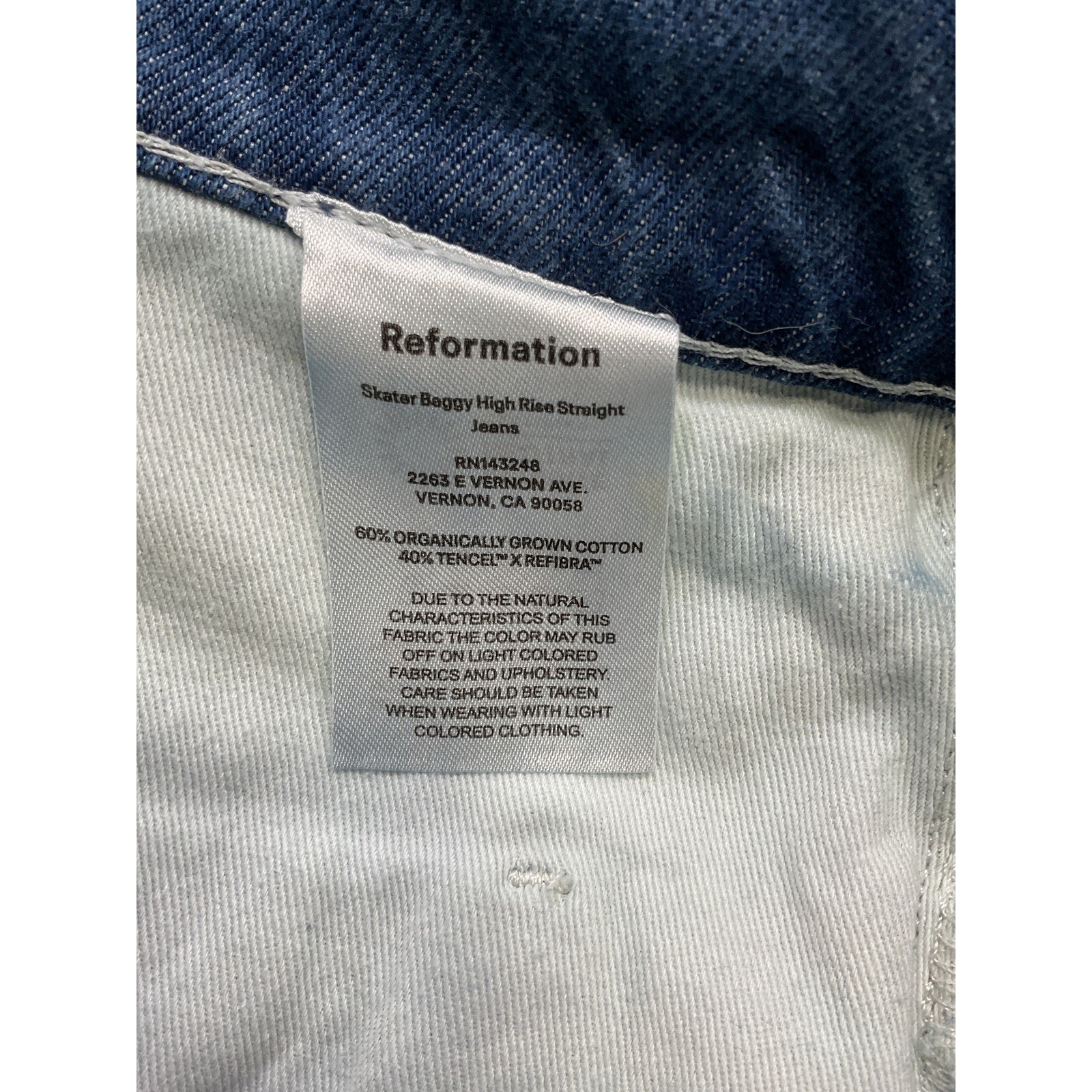 Reformation High-Rise Blue Wide-Leg Organic Denim Jeans Size 30