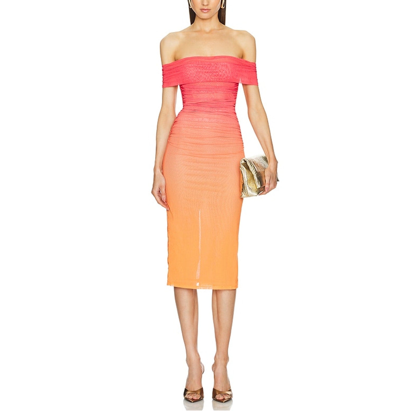 Michael Costello x Revolve 'Sunset' Orange Polyester Midi Dress Size S