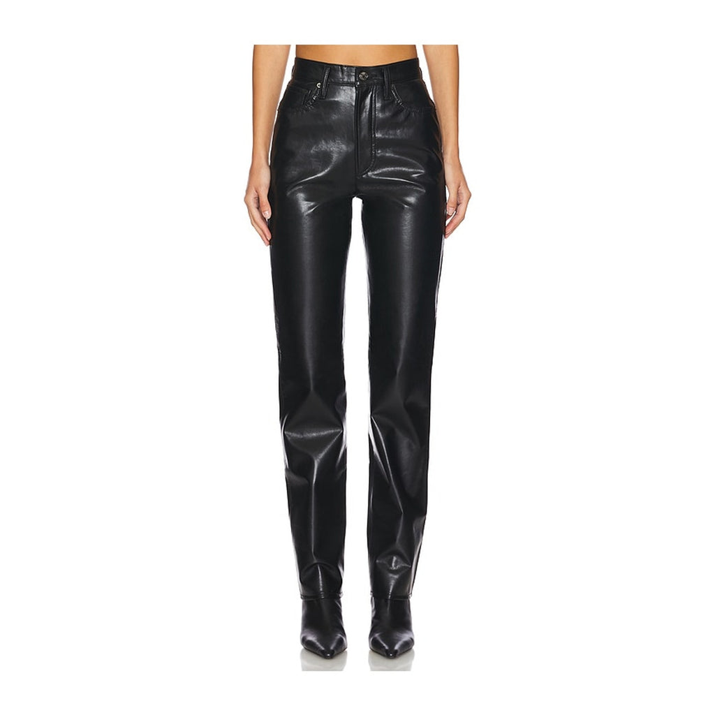 Agolde '90'S' Black Leather Pinch Waist Long Pant Size 25