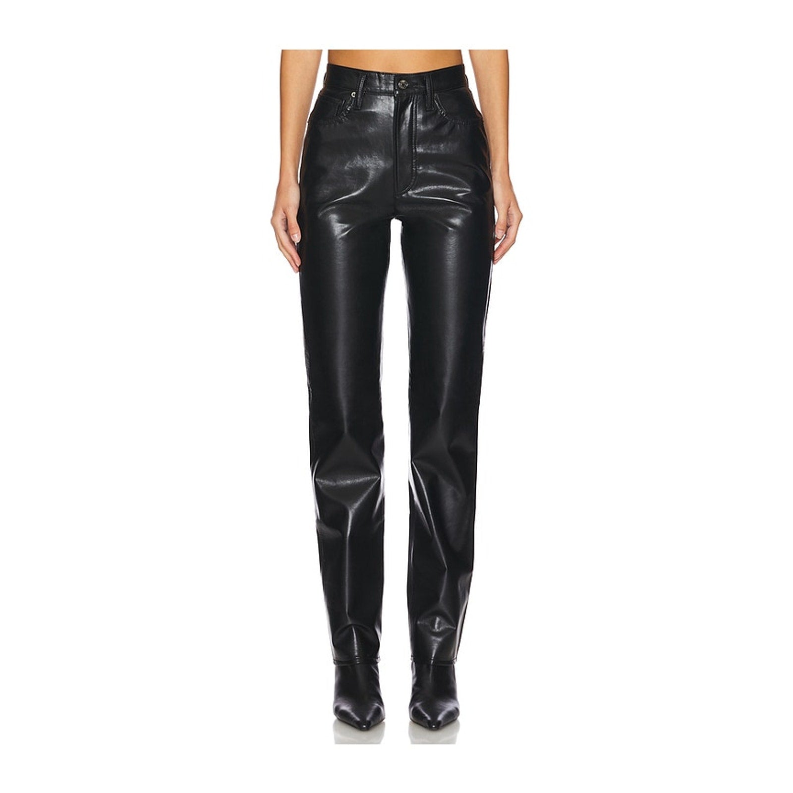 Agolde '90'S' Black Leather Pinch Waist Long Pant Size 25