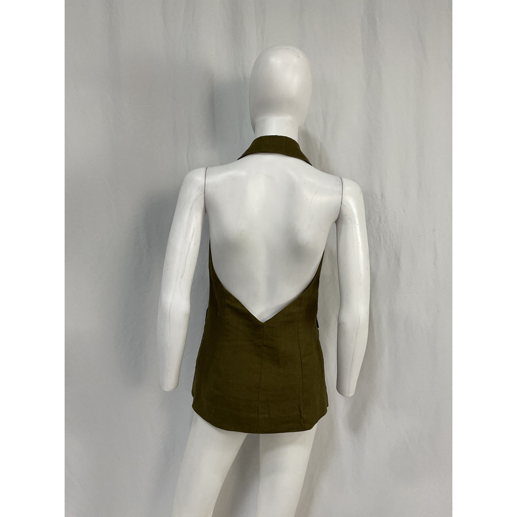 Reformation 'Brennan' Green Linen Vest Size 2