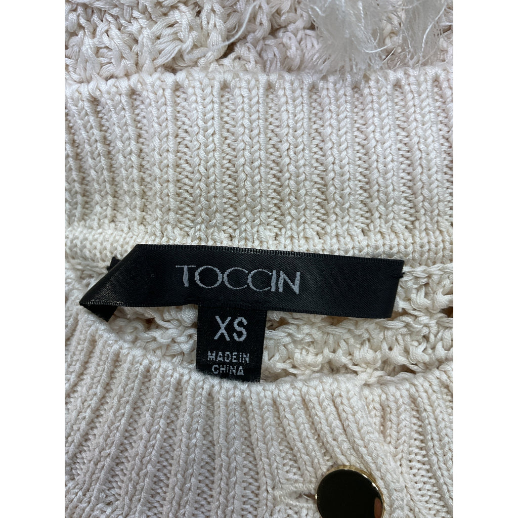 Toccin 'Rachel' White Cotton Fringe Cotton Cardigan Size XS
