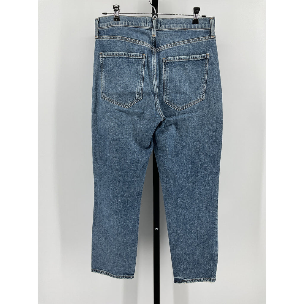 Agolde 'Riley' Blue Cotton High Rise Straight Crop Jean Size 29