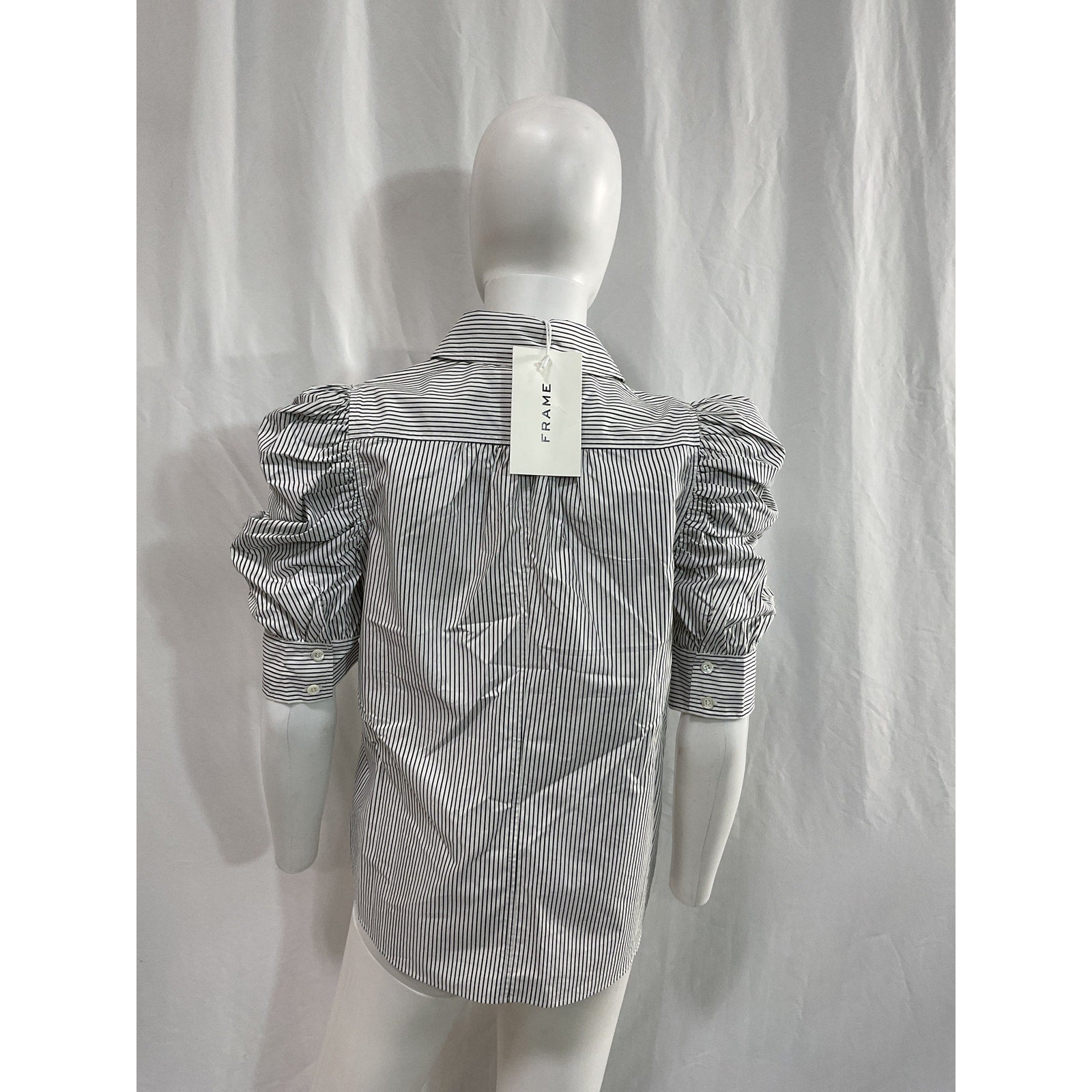 Frame 'Ruched' Black Poplin Puff Sleeve Collared Shirt / Blouse Size XS - NWT