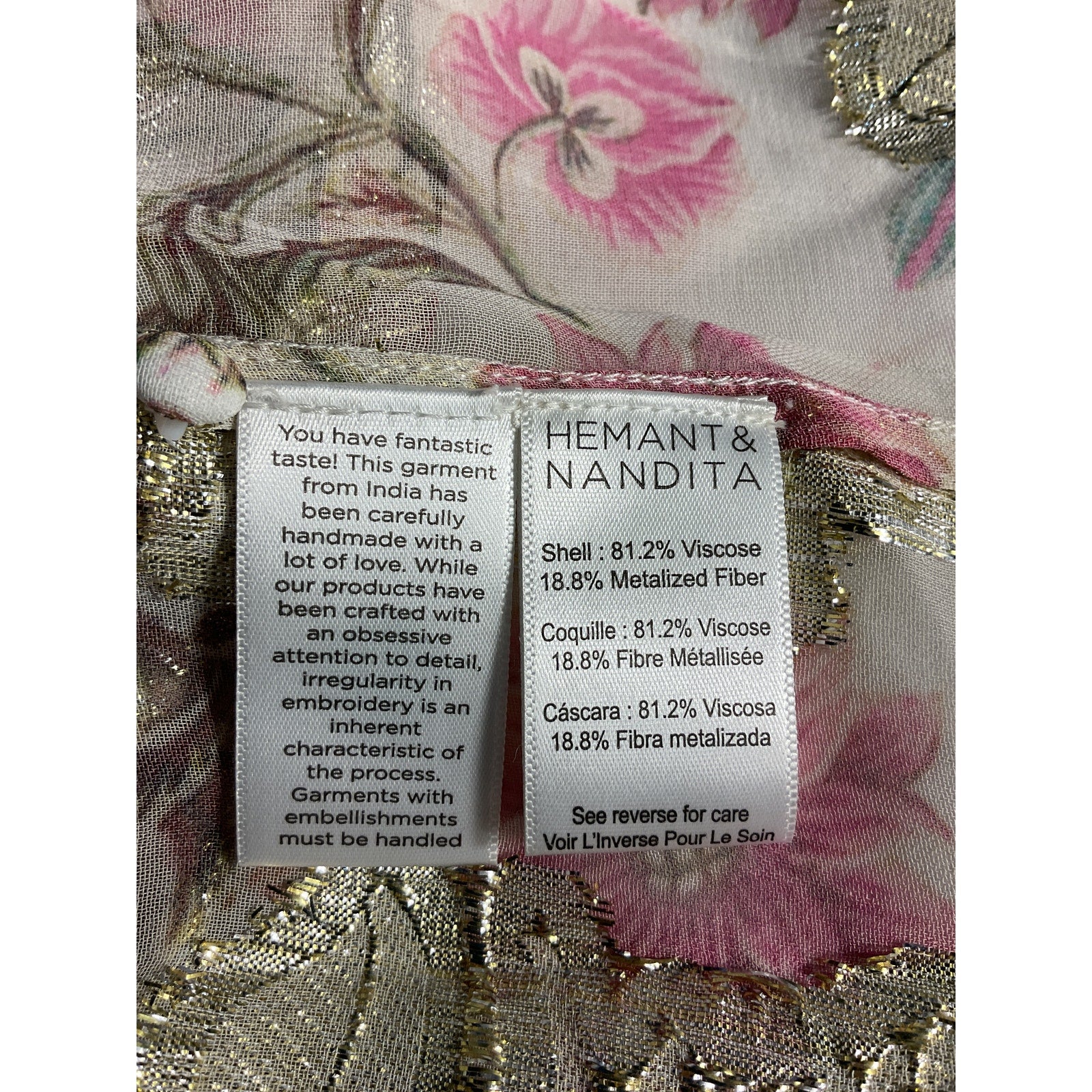 Hemant And Nandita 'Tara' Pink Georgette Shirt Dress Size XS - NWT