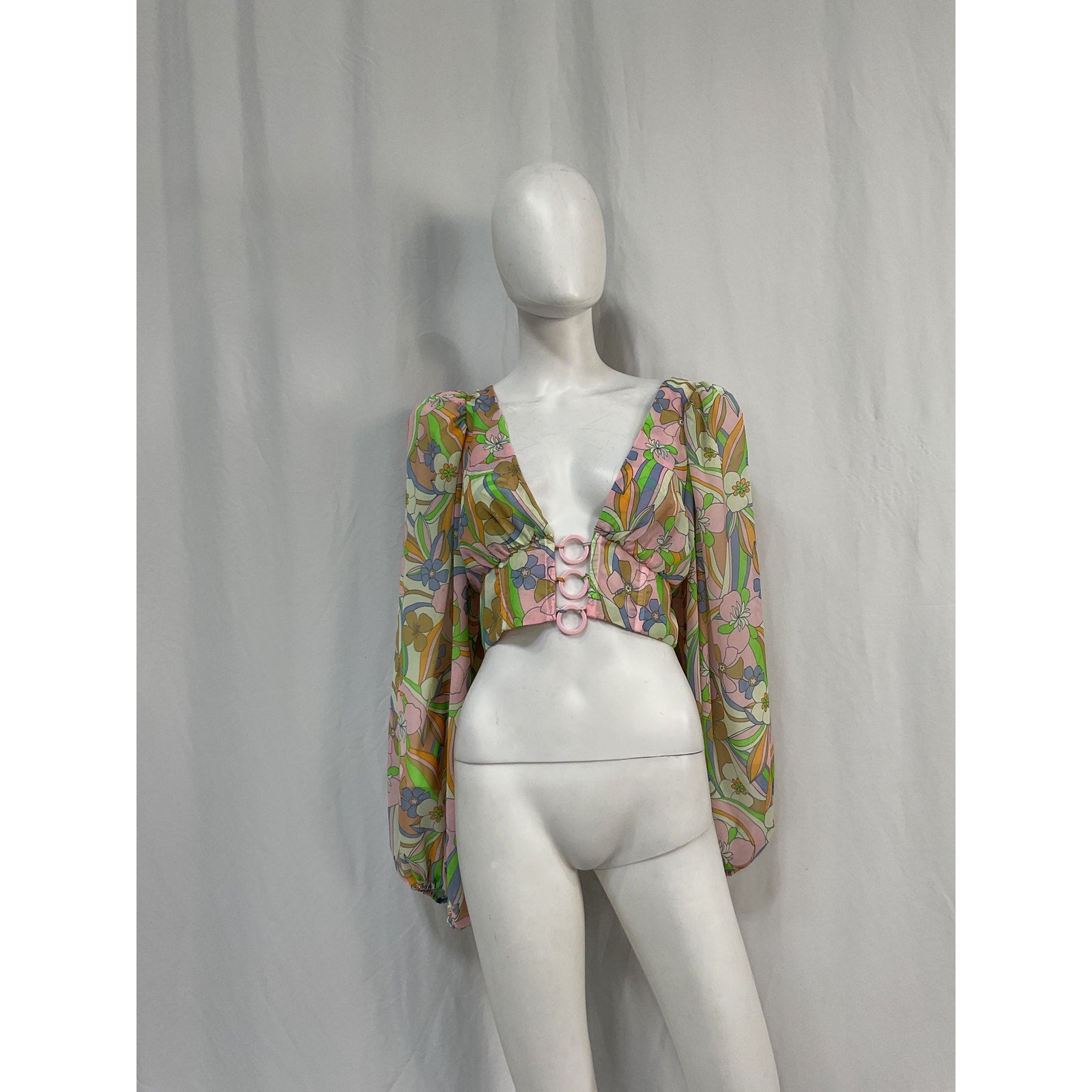 For Love & Lemons 'Guinevere' Green Polyester Crop Top Size L