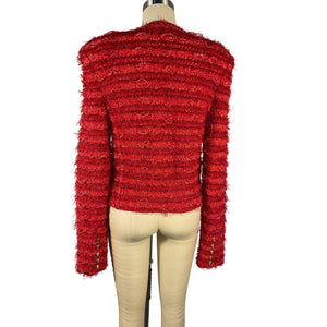 Balmain Strong Shoulder Red Tweed Jacket Size 4 US / FR 36