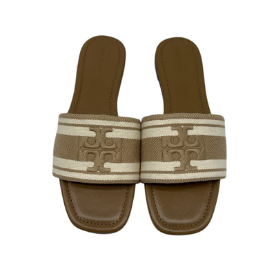 Tory Burch Chic Black Double T Jacquard Slide Sandals Size 8.5 M