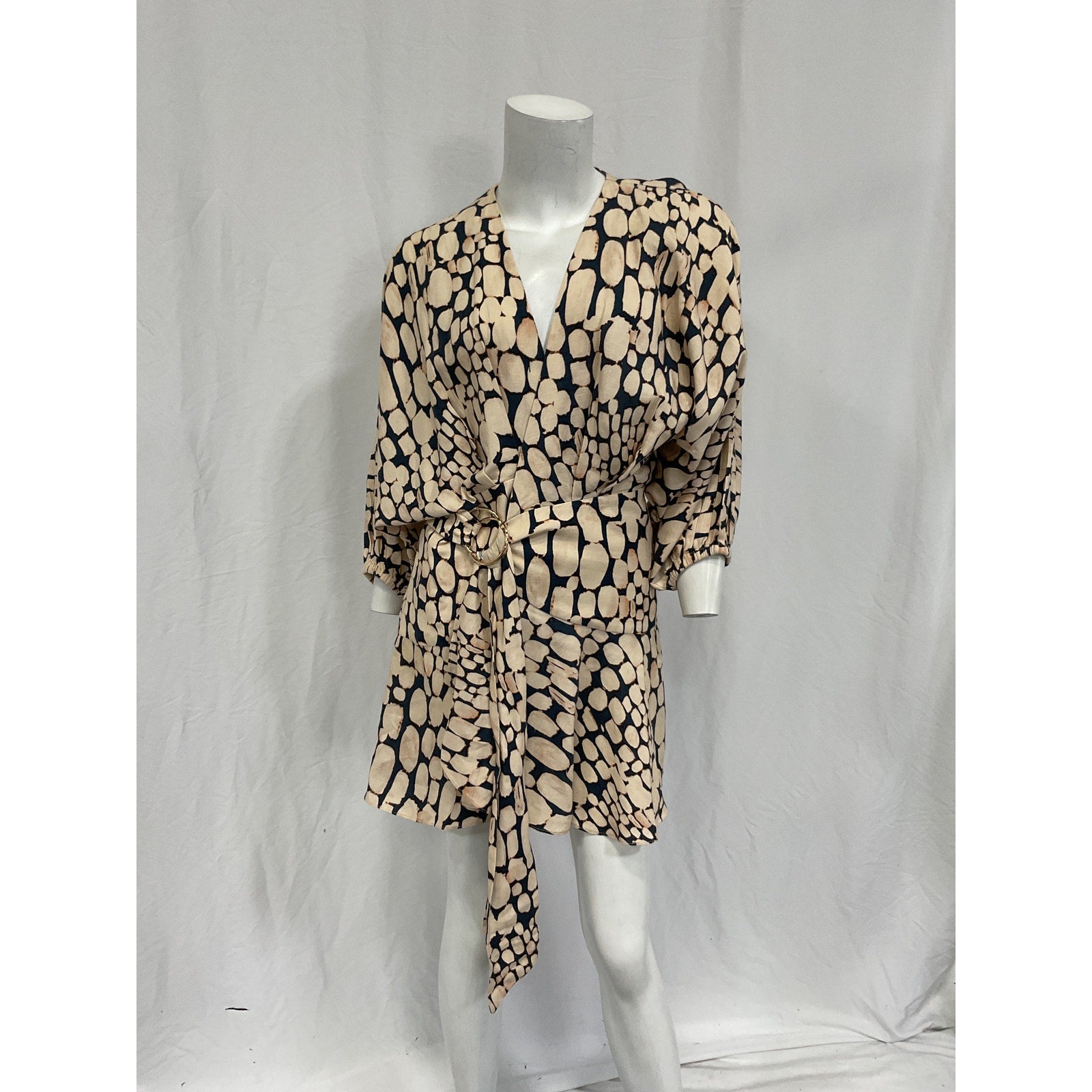 Significant Other 'Porto' Beige Linen Printed Mini Wrap Dress Size 4