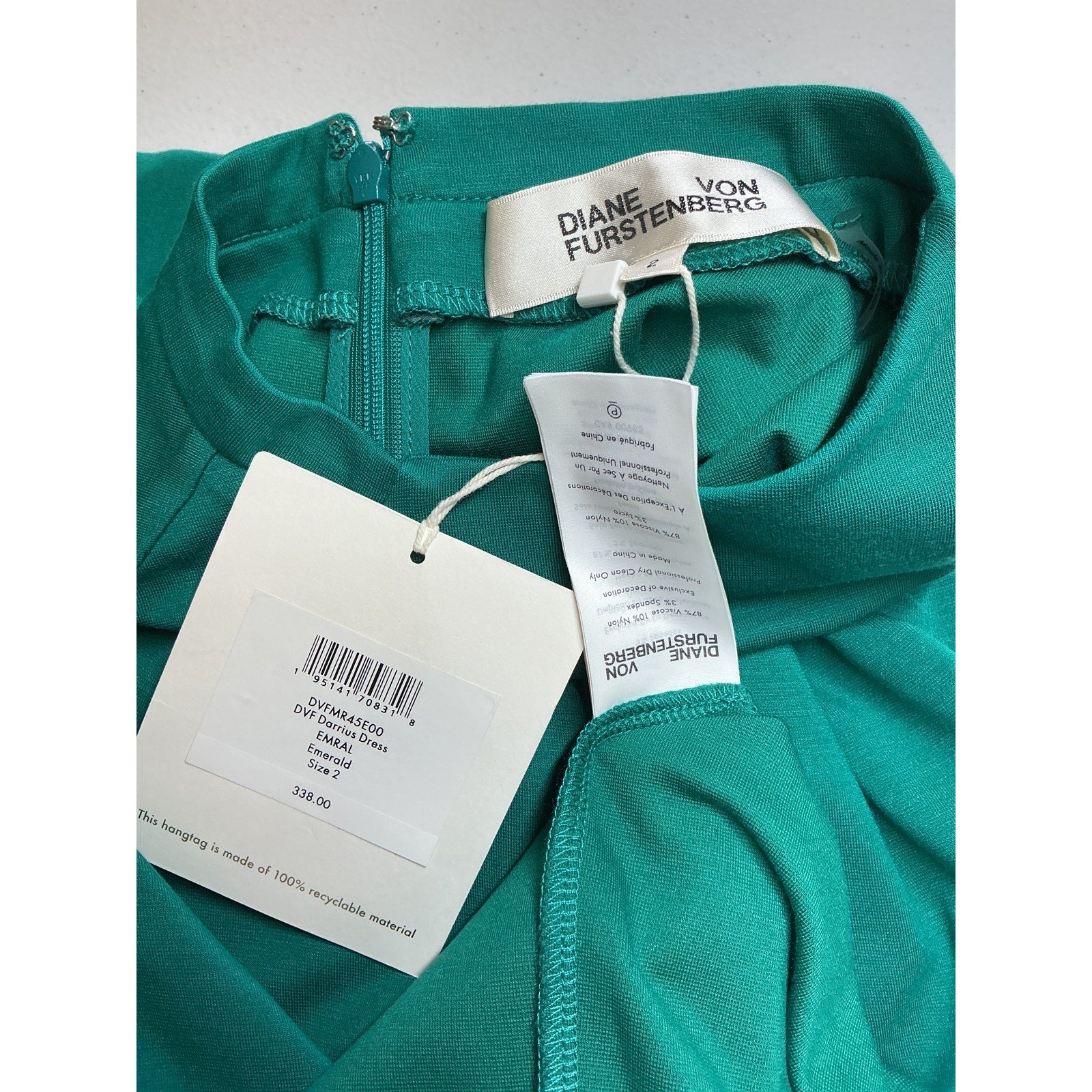 Diane Von Furstenberg 'Darrius' Green Viscose Dress Size 2 - NWT
