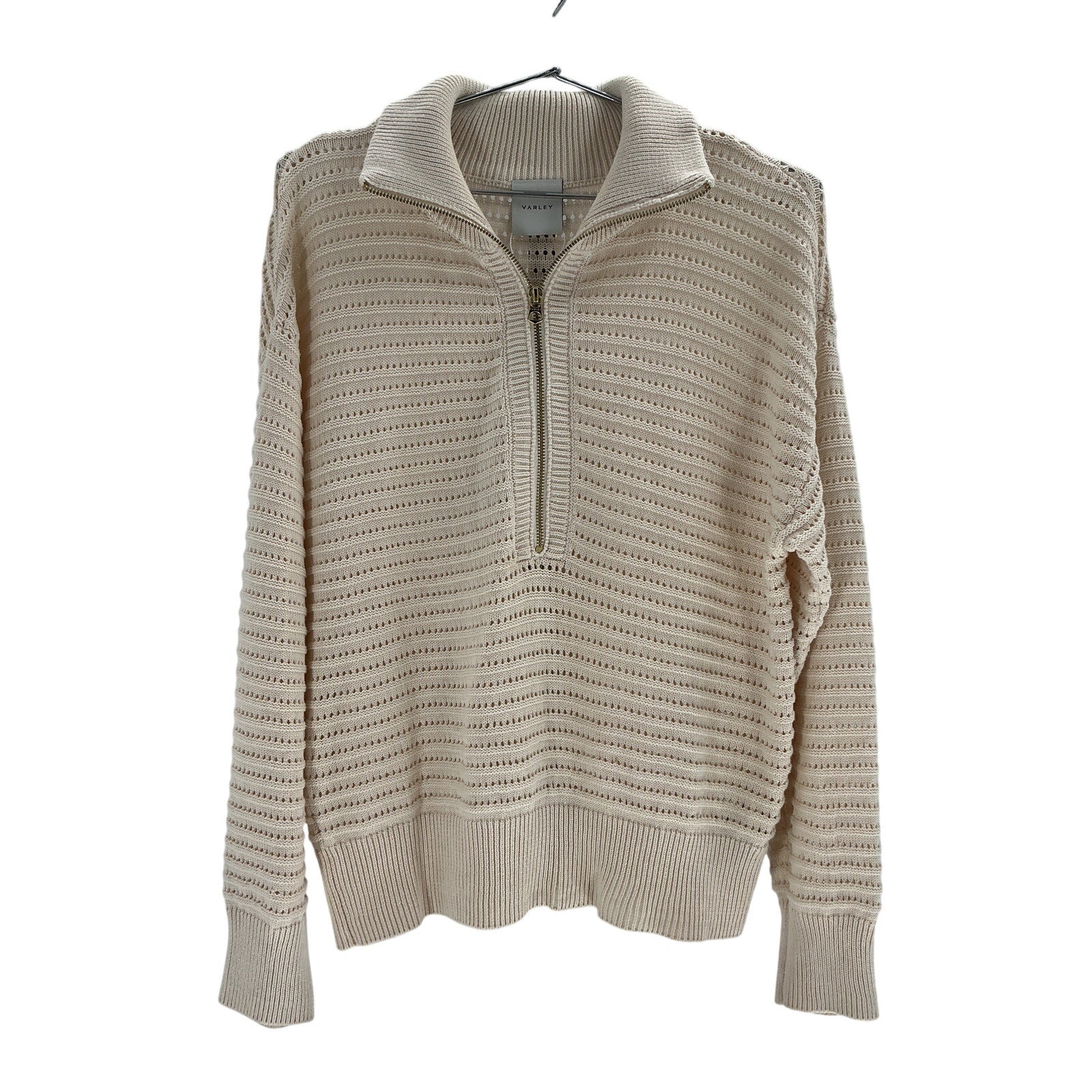 Varley 'Tara' Beige Cotton Pointelle Half Zip Sweater Size S