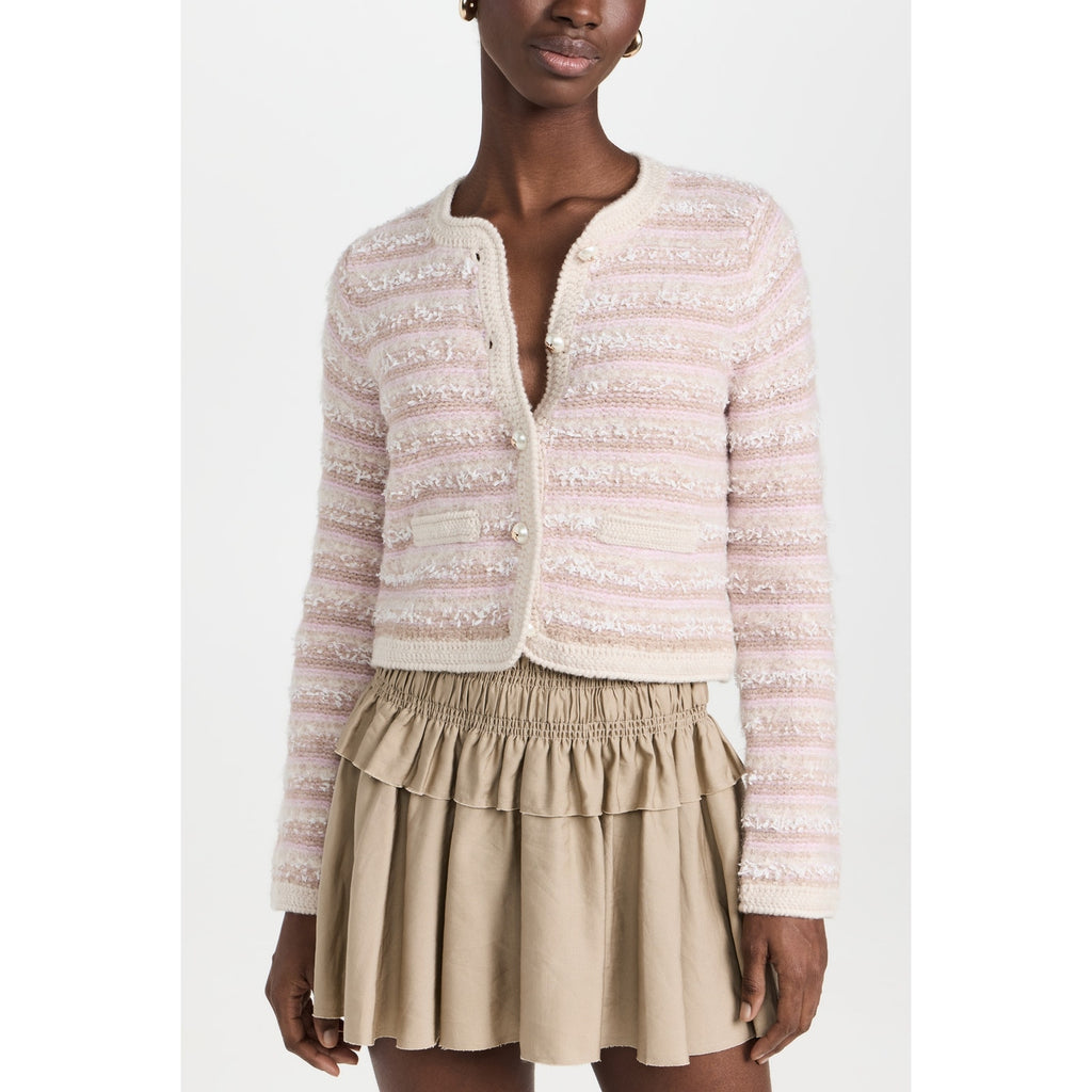 Loveshackfancy 'Kesi' Pink Pearl Button Star Accent Striped Cardigan Size S