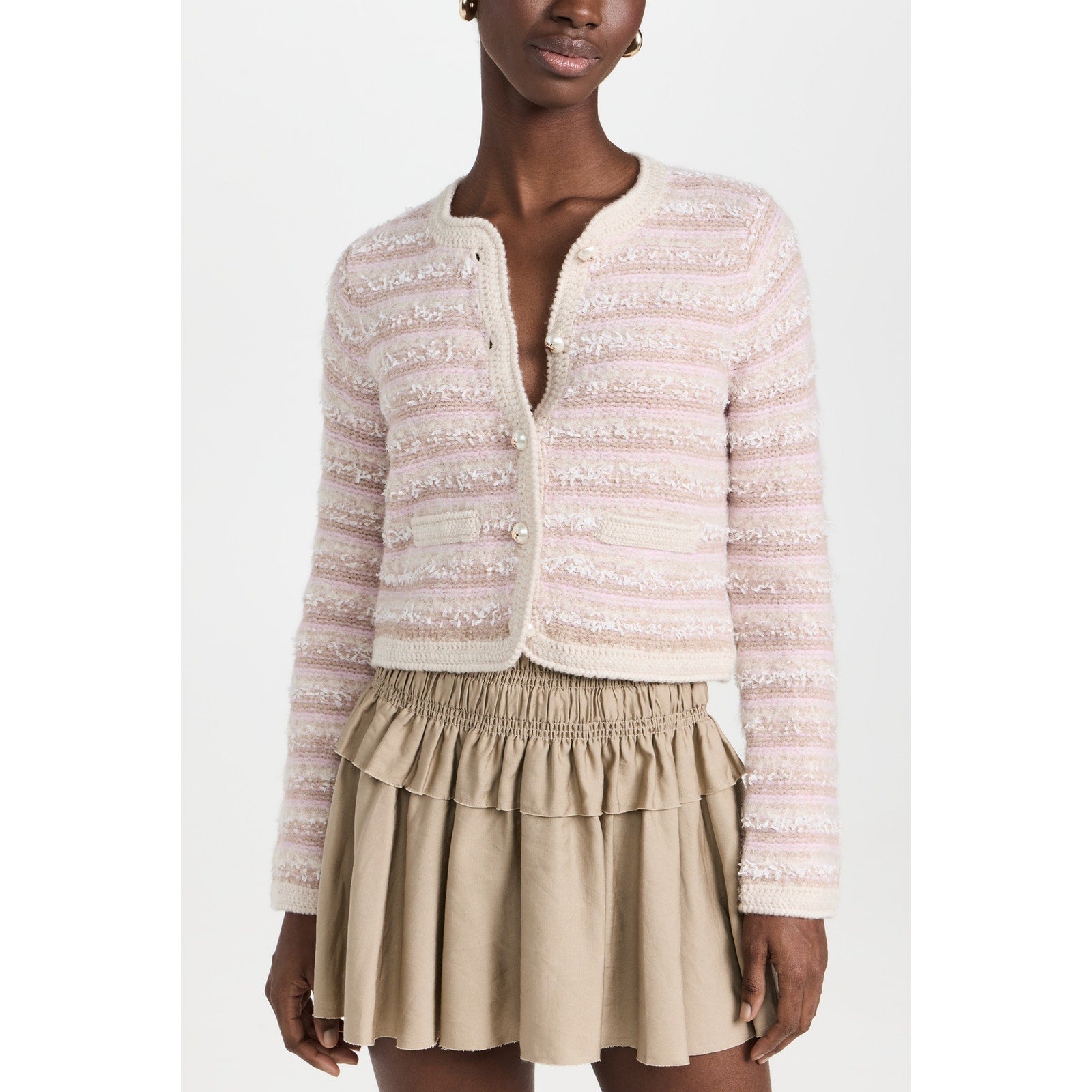 Loveshackfancy 'Kesi' Pink Pearl Button Star Accent Striped Cardigan Size S